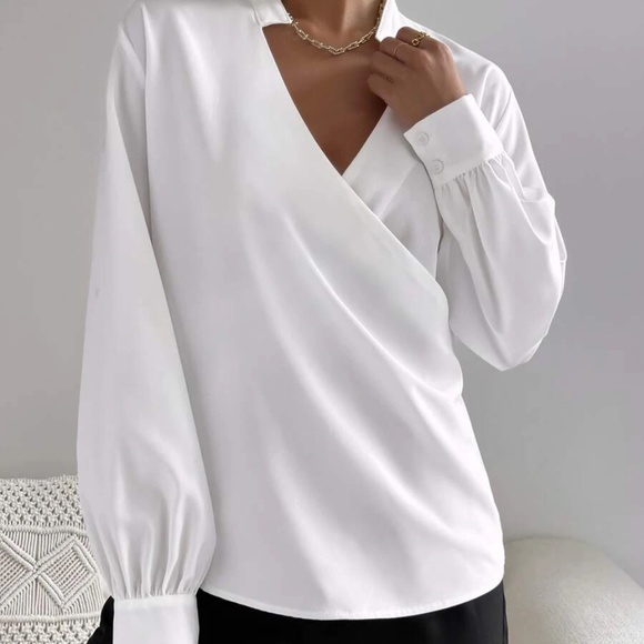Luxe Surplice Semi Sheer Blouse - Picture 4 of 10